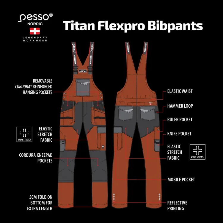 DP125R Workwear Bibpants Pesso Titan Flexpro, grey  work zone 1 puskombinezons 3.webp
